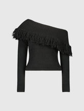 Black Off The Shoulder Fringe Knit Sweater